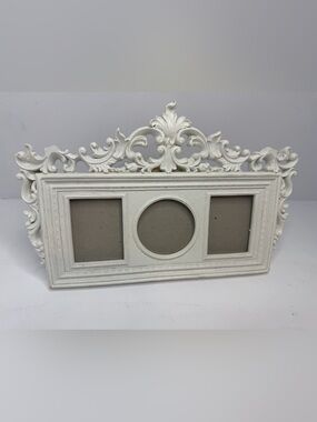 White Resin 3-Photo Frame Ornate Scroll Top 13371-WH Vintage Shabby Chic